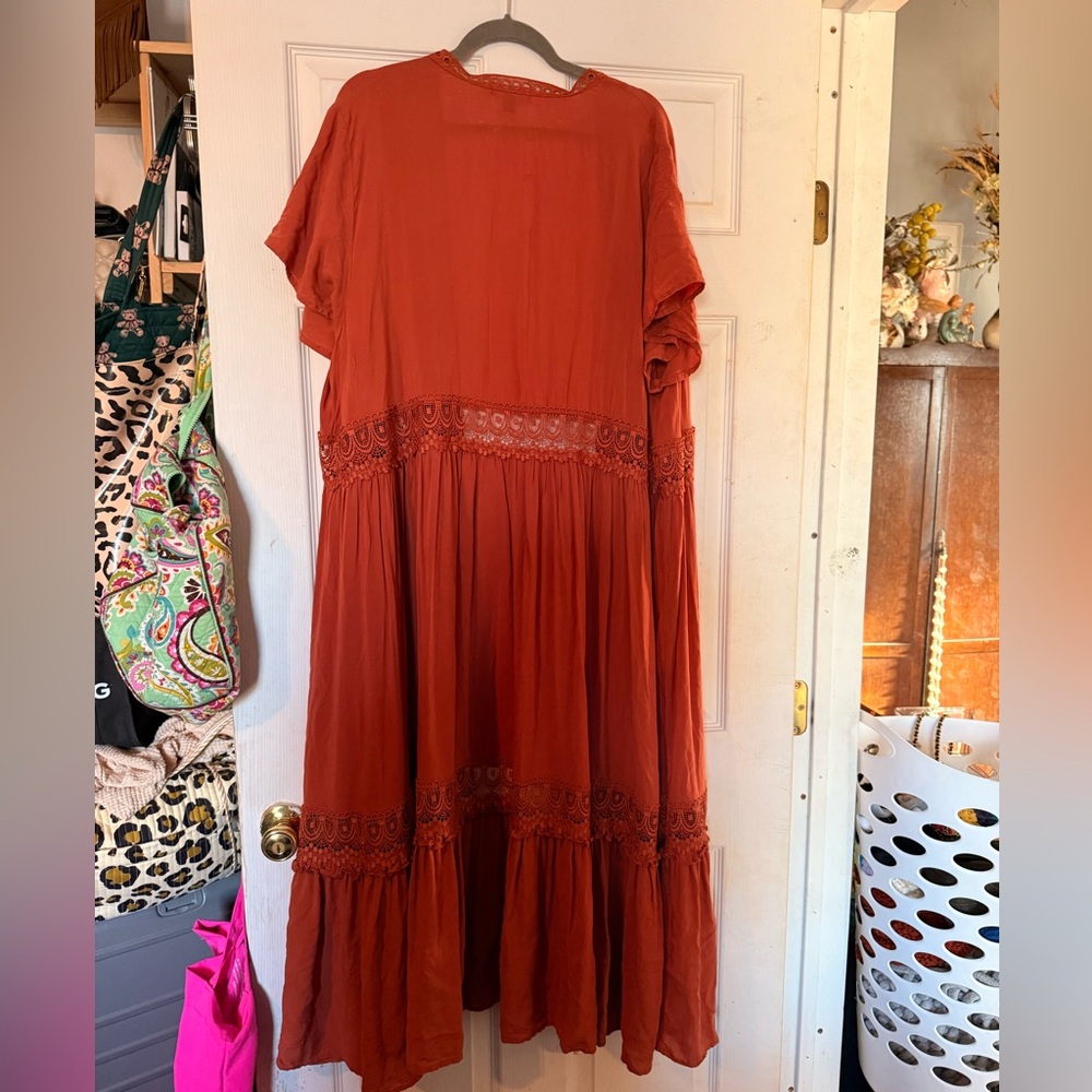 Torrid Terracotta Maxi Cardigan/Coverup with Lace Accents - Picture 5 of 5